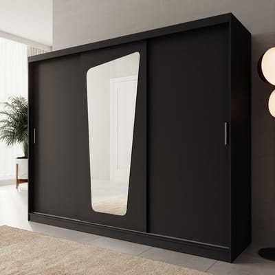 Meubella - Moyo - Kledingkast - 3 schuifdeuren - Zwart - 250x62x200 cm