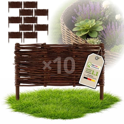 Floranica Tuinafscheiding van wilg - 10 stuks - Hoogte: 30 cm Lengte: 40 cm - Wilgenvlechtwerk, tuinhek, randafwerking voor bloembedden, hout, gazonrand