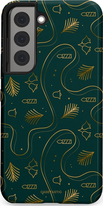 Casetastic hoesje geschikt voor Samsung Galaxy S22 - Dubbellaagse bescherming - Groene kerst bellen en takken - Fashion Case - Donkergroen Donkergrijs Petrol