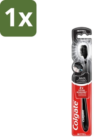 1 x Colgate - Tandenborstel - Charcoal Black 360 Medium - Zwart - 1 Tandenborstel - Tandenborstel - Houtskool - Tandenborstel Houtskool - Mondverzorging - Tandenborstel 360