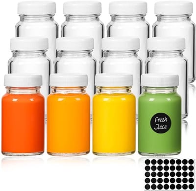 Dailygoods- Shotflessen 12 stuks - Glazen mini-flessen 60 ml - Kleine