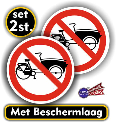 Jerma - Bakfiets niet toegestaan - Sticker - 2 st. - Ø 10 cm - Weerbestendig - Zelfklevend - Vinyl