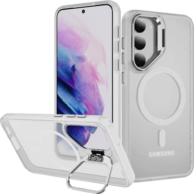 Hoesje Geschikt voor Samsung Galaxy S23 - Compatibel met MagSafe & Qi2 - Back Cover met Standaard - Camera Kickstand - Transparant