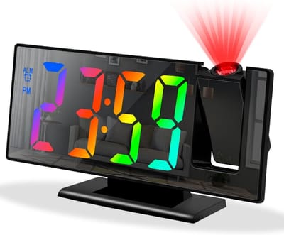 Projectiewekker Slaapkamer - Digitale Wekker met 180° Draaibare Projector - Kleuren LED Display - Spiegelklok met Temperatuur & Sluimerfunctie - USB Gevoed - Zwart