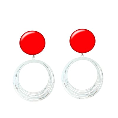 Clip oorbellen- Rood- Wit filigraan- Lang- Geen gaatje- Charme Bijoux