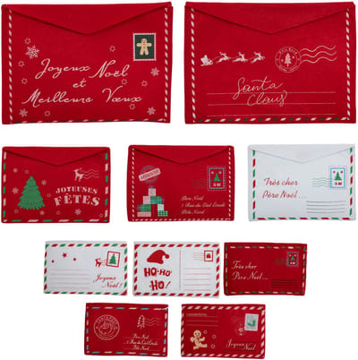 Fééric Lights and Christmas Kerst Cadeauverpakking enveloppe in vilt - Set van 10 stuks - 25cm - Rood/Wit