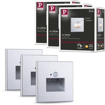Paulmann Edge Set van 3 LED Wandinbouwlampen - Chroom Mat - 2700K Warmwit - 1,2W - 3x25 lm - 230V - Wandverlichting & Trapverlichting LED Bewegingssensor