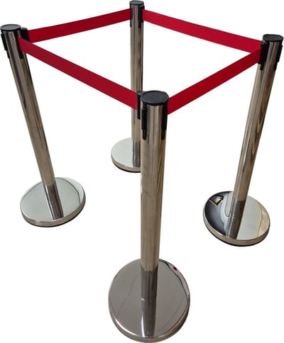 Mexxo Afzetpalen met trekband - Set van 4 - Zilver - Rood uittrekbaar afzetlint - 2 meter per paal