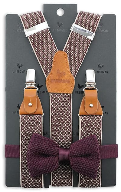 Sir Redman - Bretels met strik - bretels combi pack Don Diamond bordeaux - bordeauxrood / beige