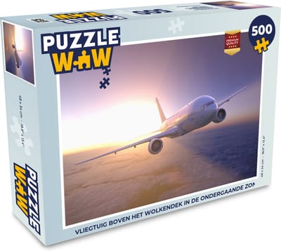 Puzzel Vliegtuig boven het wolkendek in de ondergaande zon - Legpuzzel - Puzzel 500 stukjes