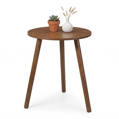 Lomera Bijzettafel Rond - Walnoot - Houten Bijzettafeltje - Salontafel Klein - Driepoot - Nachtkastje - Voor Woonkamer en Slaapkamer - Plantentafel - Banktafel - Scandinavisch - Hoektafel - Telefoon Tafeltje - Koffietafel - Rond Tafeltje - Bruin