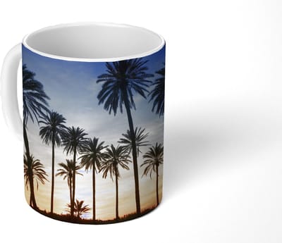 Mok - Koffiemok - Palmboom - Natuur - Strand - Zon - Nacht - Mokken - 350 ML - Beker - Koffiemokken - Theemok