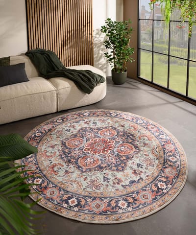 Rond vintage buitenkleed - Valenca Fino groen/blauw 115