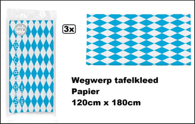 3x Wegwerp tafelkleed papier Oktoberfeest blauw/wit 120cm x 180cm - Festival thema feest party diner Oktoberfest