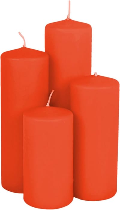 Set van 4 Rode Stompkaarsen van Echte Was in Diverse Hoogtes voor Kerst en Advent