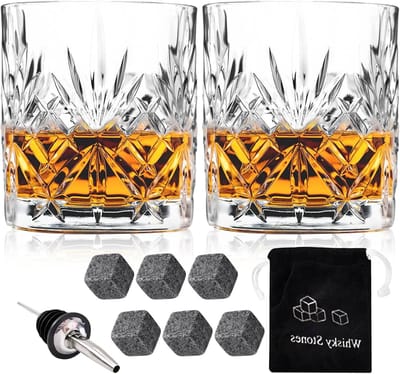 Set van 2 Vintage Whiskey Glazen - 300ml Kristallen Tumblers voor Bourbon, Brandy en Rum - Perfect voor Cocktails en Feestjes