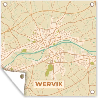 Tuin poster Plattegrond - Retro - Kaart - Wervik - Stadskaart - 200x200 cm - Tuindoek