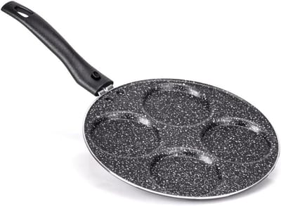 Koekenpan met Mallen - Pannenkoekenpan - Ontbijt Maken - Antiaanbak Steeneffect - 23 cm Diameter - Zwart