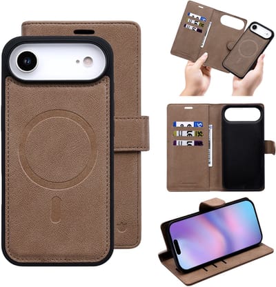 Casemania Hoesje Geschikt voor Apple iPhone 17 Air - Mocha Brown - 2 in 1 Afneembare Bookcase van Lederlook met Fijne Nerf - Geschikt voor MagSafe - Portemonnee Telefoonhoesje met Pasjeshouder en Standaardfunctie