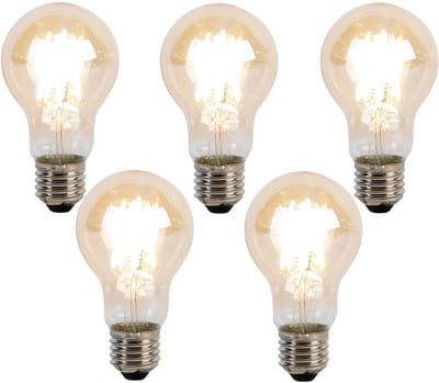 LUEDD Set van 5 E27 dimbaar in kelvin LED lamp A60 goldline 8W 806 lm 2000-2700K