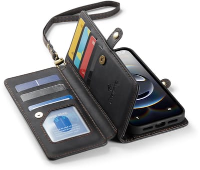 CaseMania Bookcase hoesje geschikt voor iPhone 17 Pro Max - Effen Zwart - Kunstleer - XXL Bergruimte - Portemonnee met 10 Vakjes voor Pasjes