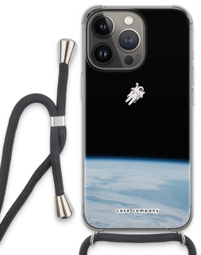 Case Company® - Hoesje met koord geschikt voor iPhone 13 Pro hoesje met Koord - Alone in Space - Telefoonhoesje met Zwart Koord - Bescherming aan alle Kanten en Over de Schermrand