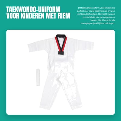 Dailygoods- Taekwondo-uniform voor Kinderen - Ademend - V-hals ontwerp - Polyester/Katoen - Inclusief riem - Geschikt voor beginners - Vechtsportuniform