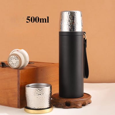 316 RVS Hamerdeksel Thermosbeker Keramische Voering Coating Gestoofde Theekop Zakelijke Geschenken Waterbeker 500ml zwart