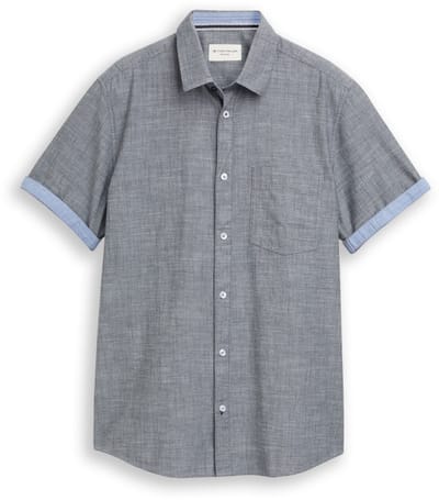 Tom Tailor - Regular fit overhemd met korte mouwen en borstzak - Maat XXL - navy structure