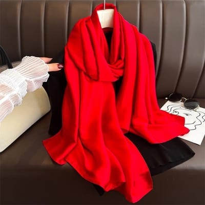 Eenvoudig Effen Basisontwerp Zijdegevoel Sjaal Voor Vrouwen 180X90Cm Sjaal Om Te Wikkelen Luxe Vrouwelijke Hijab Hoofdband Foulard Strand Sjaals red