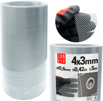 LUN FIX - Staalstrekgaas 0,6mm verzinkt maaswijdte 4x3mm hoogte 420mm - 5m
