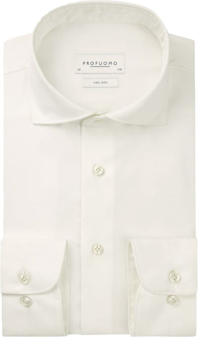 Profuomo slim fit heren overhemd - twill - offwhite - Strijkvrij - Boordmaat: 40 (EU maat: M)