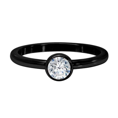 Quiges Stapelring Dames - Vulring - RVS Zwart met Zirkonia Transparant - Maat 21 - Hoogte 2mm