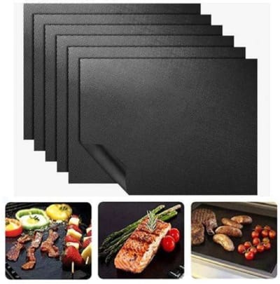 BBQ Grill Mat - Ovenbeschermer - BBQ beschermer - Antiaanbak - 40x33 - Zwart - 6 Stuks
