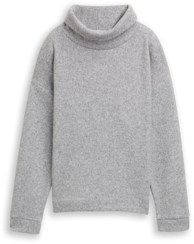Tom Tailor - Loose fit sweatshirt met col - Maat XXL - medium silver grey melange