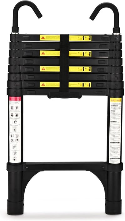 Telescopische Ladder - Uitschuifbare Ladder - Toegang Zolder - Hoge Aluminium Kwaliteit - 2.6 Meter - Zwart
