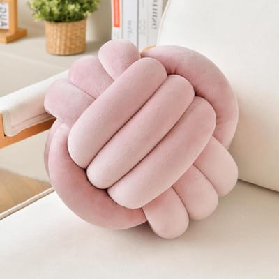 Decoratieve sierknoop kussen bal voor thuis stoel sofa esthetische ronde fluwelen geknoopt kussen (oudroze, 22 cm)