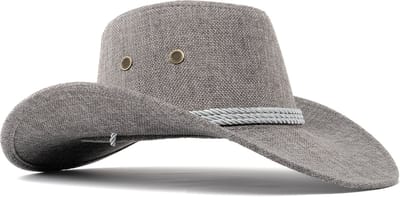 KIMU® Cowboyhoed Donkergrijs Flax - Lichtgewicht Donkergrijze Linnen Cowboy Western Hoed Vlecht Dames Heren - Cowgirl Vlas Yellowstone Festival