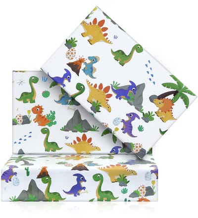 Inovra- Inpakpapier Dinosaurus - Cadeaupapier Verjaardag - Inpakpapier Kinderen - Geschenkverpakking 50x70cm - 4 Vellen Plat Gevouwen - Dinosaurusontwerp