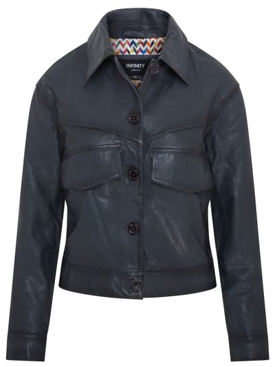 Marineblauw retro leren bikerjack voor dames - Kopervik