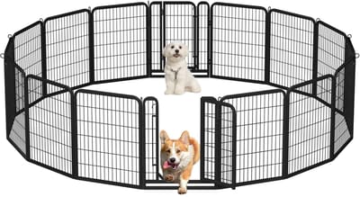 Yaheetech Puppyren opvouwbare vrijloopren met automatische vergrendeling, puppyren voor honden, kat, konijn, opbouw, zonder gereedschap - 80 cm hoog, 16-delige