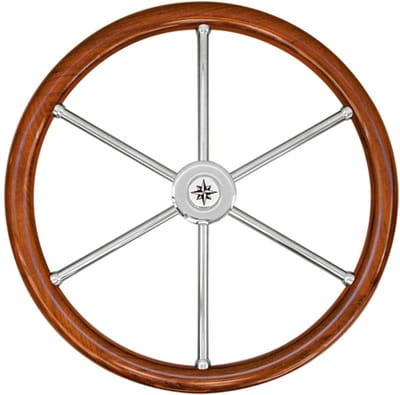 Allpa 6-spaaks RVS Stuurwiel type 6N met teakhouten Rand Ø60cm