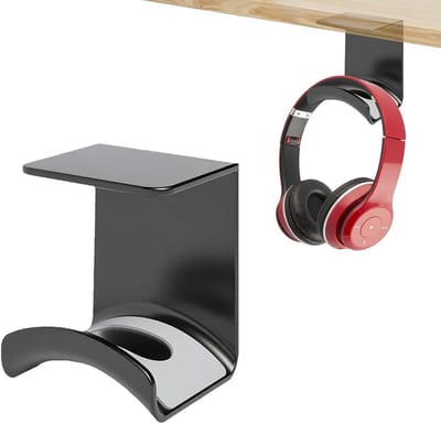 Hoofdbandhouder voor hoofdtelefoon, Onderbureau montage, Ideaal voor kantoor en studie, Zwart met stevige grip en ruimtebesparend ontwerp