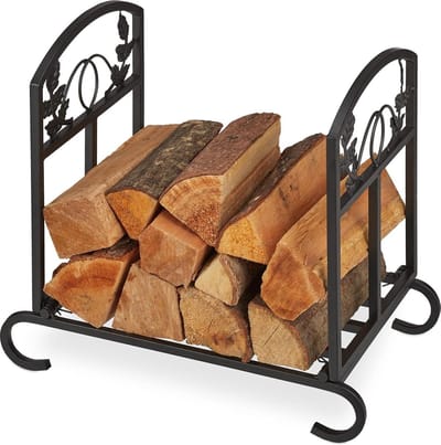 Haardhoutopslag - Houtopberging brandhoutrek staal zwart - binnen gebruik - HxBxD: ca. 445 x 51 x 32 cm - klein formaat