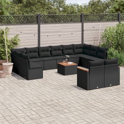 vidaXL - 13-delige - Loungeset - met - kussens - poly - rattan - zwart