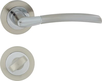 Domino® Deurkrukgarnituur PRESTO-R M6/M9 - Chroom/Nikkel - WC met Ronde Rozette - Deurbeslag van aluminium - Deurklink voor badkamer, kelderdeur en binnendeur