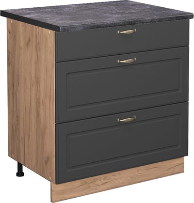 Vicco Fame-Line Keukenonderkast – 80 cm met 3 laden, WB Antraciet Antraciet-goud