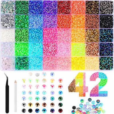 Daity 1 set - Schitterende nail-art-set met 3 mm strass-steentjes in 42 kleuren, inclusief pincet en dotting-pen – geschikt voor knutselprojecten, nageldecoratie, textiel en doe-het-zelf-creaties.