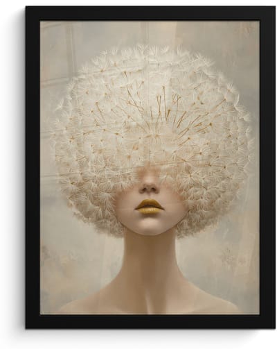 Poster in lijst - Fotolijst 30x40 cm - Posters - Dromerig - Beige - Paardenbloemzaadjes - Posterlijst zwart - Decoratie - Wanddecoratie woonkamer - Muurdecoratie slaapkamer