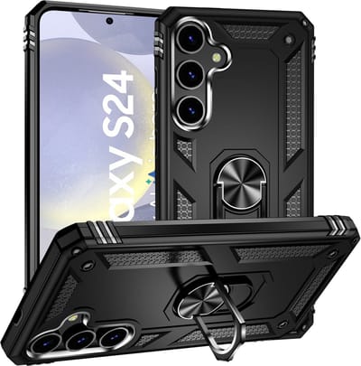Hoesje Geschikt voor Samsung Galaxy S24 hoesje - Hybrid Armor Anti-Shock hoes - Arara Ringhouder TPU backcover - Zwart